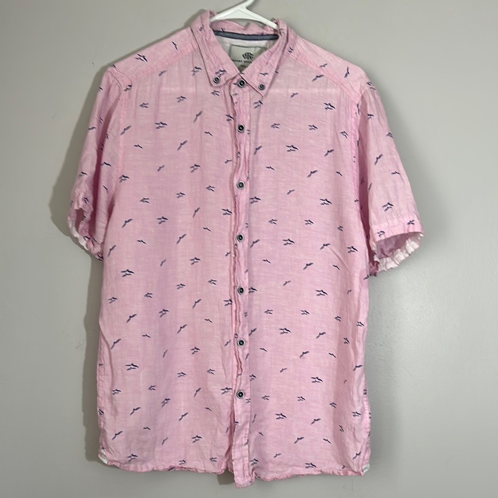 Report collection 100% Linen Pink Patterned Men's Shirt size L
